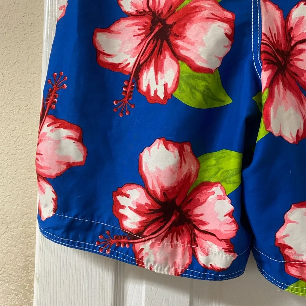Abercrombie & Fitch Blue Hawaiian Floral Print Unlined Swim Trunks Size Large